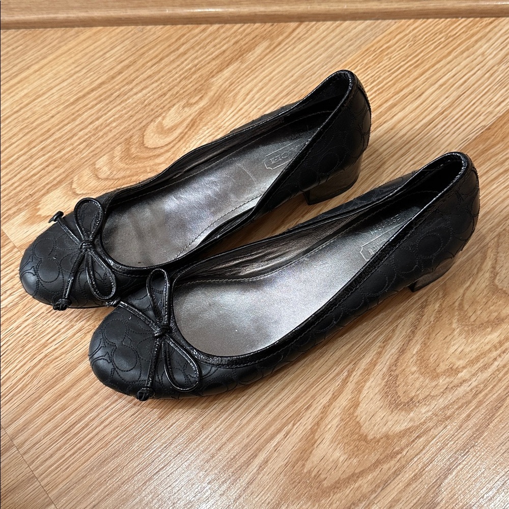 Coach Black Bow Flats with Heel and Signature Pattern